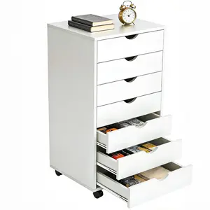 Wood Vertical Organization File Cabinet with Wheels Mobile Drawer Storage for Home Office