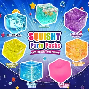 4-Piece summer ice cube Malt Sugar Stress Relief Fidget Toys, random， Sensory Bundle,snowflakes, ocean series, and frosted ice cubes.  Creative Slow-Return Squishy, Party Gift, 8 Different Styles, Multi-Item Party Favor Packs.