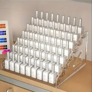 Transparent Acrylic Nail Polish Display Stand, Multi-Layer Cosmetic Rack, Beauty Organizer, Makeup Organizer, Tool Holder, Mirror, Jewelry Storage Box for Home Office Decor