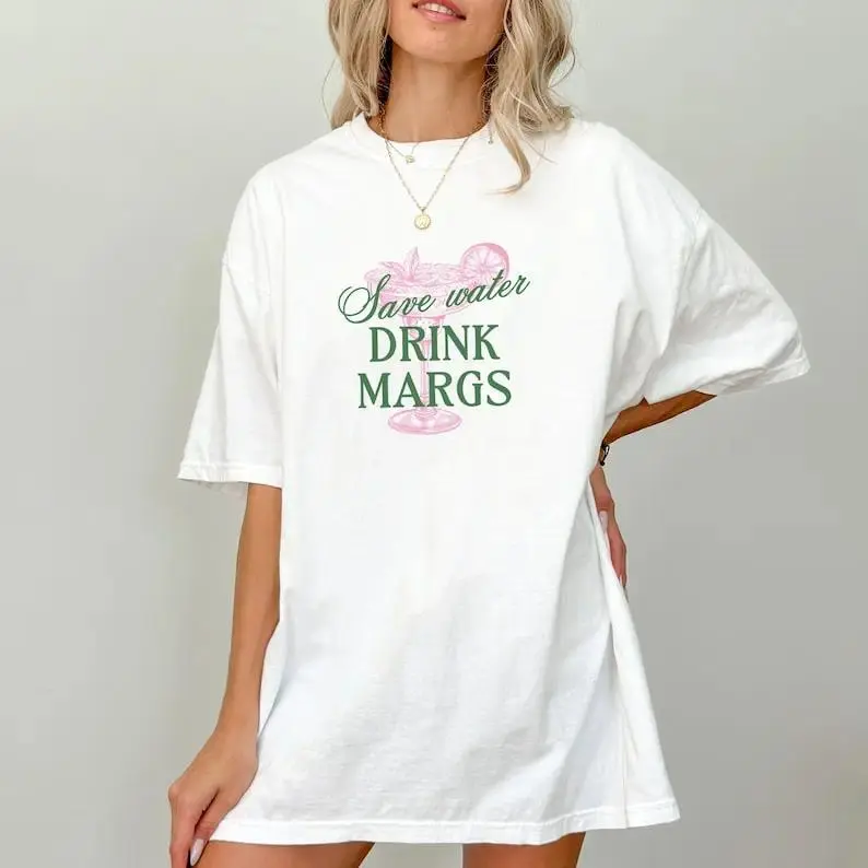 save water drink margs funny margarita graphic tshirt, cocktail lover oversized tee, women's bachelorette streetwear casual cotton top, funny daily wear gift shirt