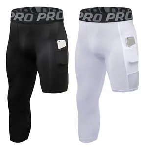 2 Pack Mens Compression Pants 3/4 Length One Leg Compression Tights for Basketball Workout Leggings Quick Dry Sports BaseLayer Breathable Sporty Bottoms Breathable Sweat Wicking