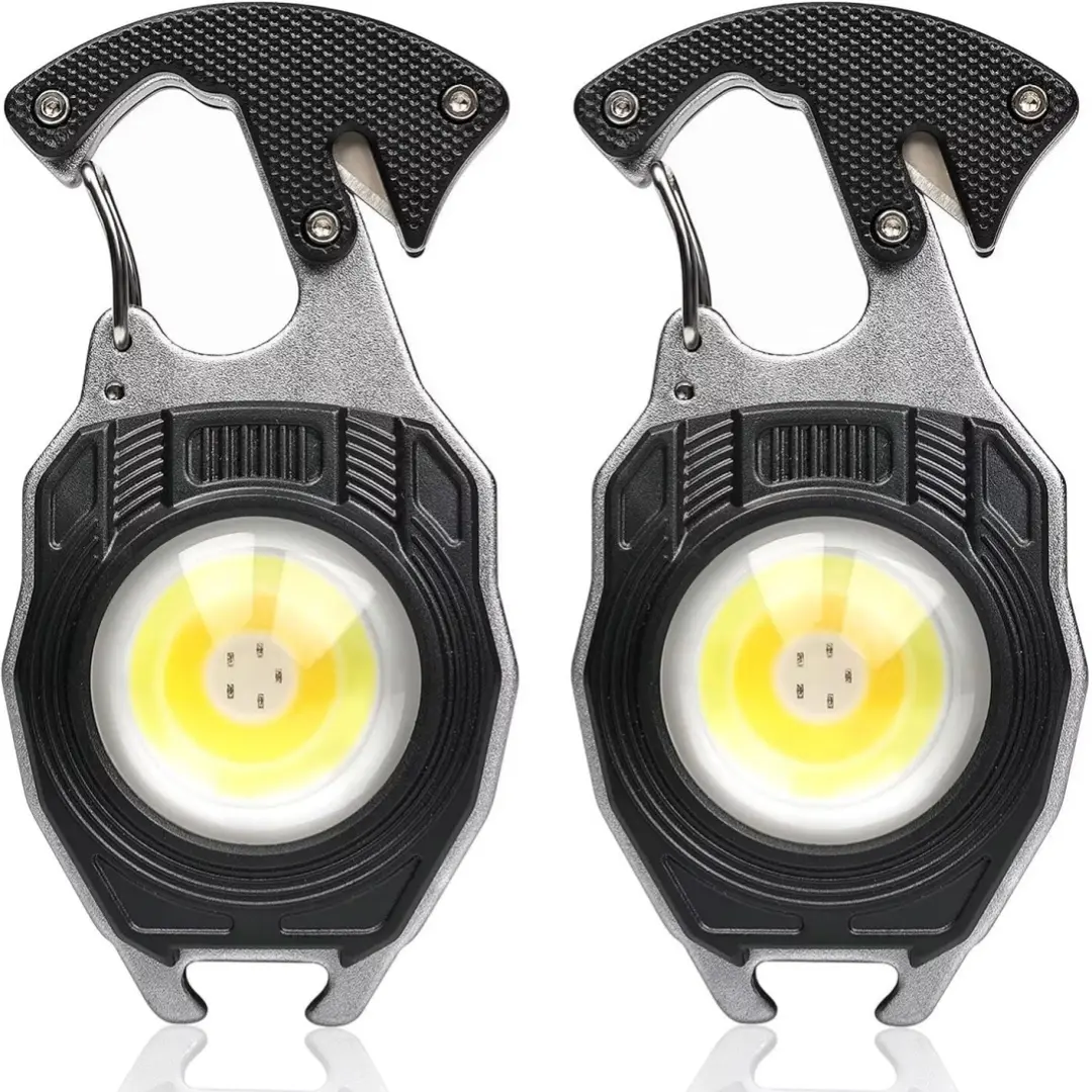 Rechargeable COB LED Keychain Multitool Flashlight - Pocket Work Light with Carabiner, Bottle Opener, Screwdriver, Magnetic Base - EDC Survival Emergency Gear Camping Gift for Men, Black, Keychain Tool