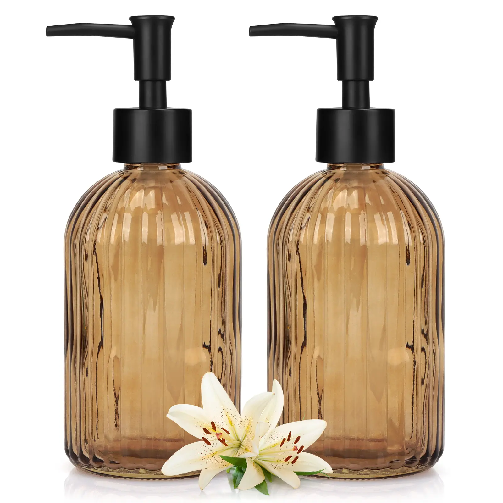 Sturdy 2-Pack 400ml Freestanding Glass Soap Dispensers, Rustproof Plastic Press Pump Bathroom Accessory for Kitchen & Bathroom Liquid Hand Soap, Lotions, Essential Oils, Dispenser Soap Dispensers
