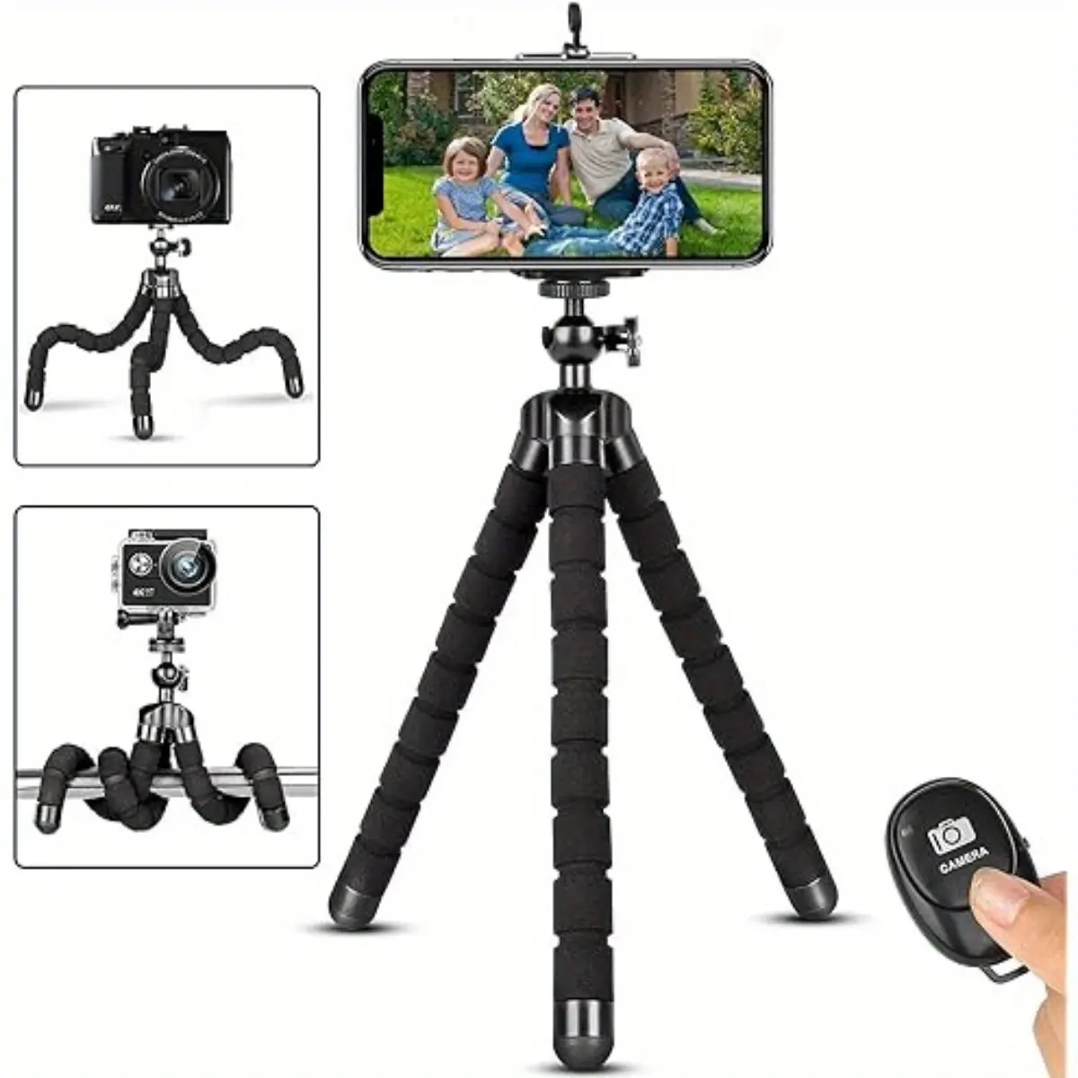 Metal Adjustable Compact Mini Octopus Wireless Tripod with Universal Clip, Remote Control, Lightweight Hands-Free Holder for Smartphone, Digital Mobile Phone, DSLR Camera, Photography Accessory
