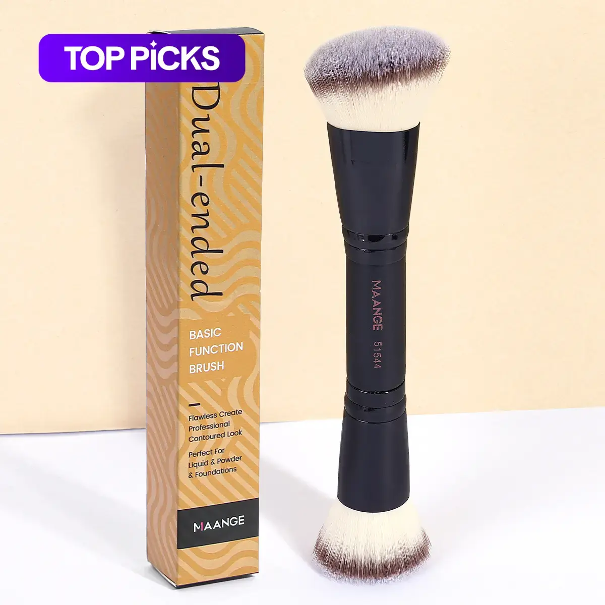 MAANGE Double-Ended Makeup Brush, Dual Ended Brushes, Multifunctional Cosmetic Brush, Complexion Brush for Foundation, Loose Powder, Highlighter and Contour, Makeup Tools for Summer Looks, Soft Bristles Brush #GLOBAL PICKS