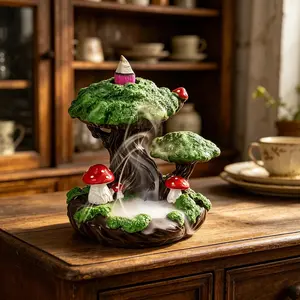 Forest Mushroom Tree Reverse Flow Diffuser, Fairy Tale Resin Ornament, Creative Smoke Design, Home Desktop Decor, Atmosphere Enhancer