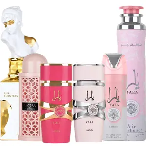 Lattafa Fragrance Gift Bundle - Vanilla-Blueberry Deodorant, EDP (Candy, NOW Women's, Her Confession), Air Freshener, Ideal Gifts for Mother's Day