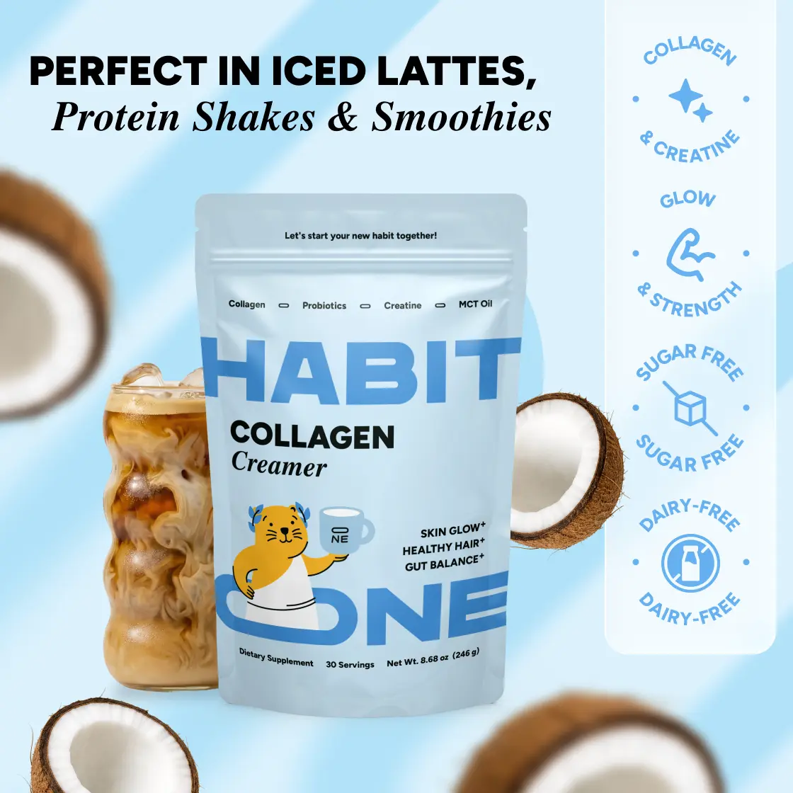HabitONE Collagen Protein Creamer | 30 Servings, Coconut | Probiotics & Creatine | Dairy Free HabitONE Collagen Protein Creamer | 30 Servings, Coconut | Probiotics & Creatine | Dairy Free