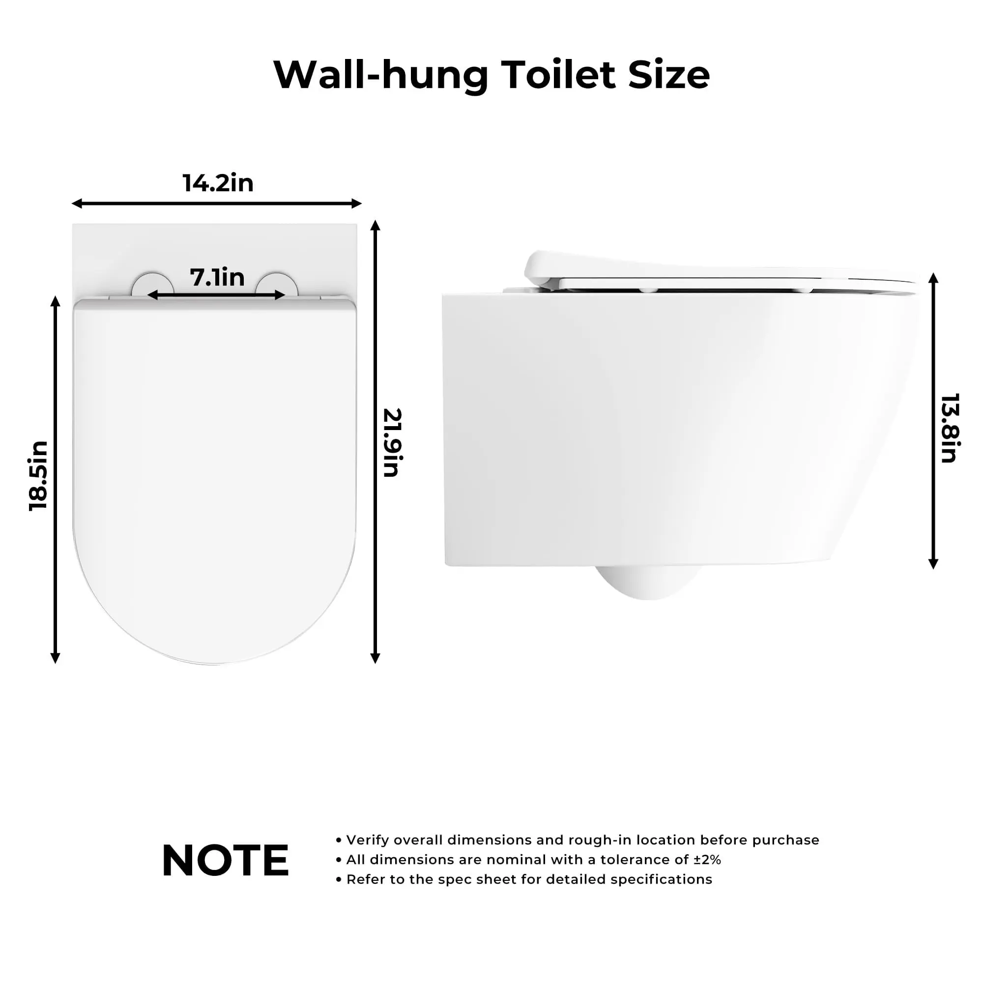 Garvee Wall Hung Toilet, Wall Mounted Toilet with D Shaped Bowl, Soft Closing Seat, Easy Clean, Comfortable One Piece Toilets for Bathrooms, White