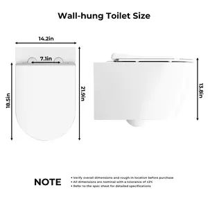 Garvee Wall Hung Toilet, Wall Mounted Toilet with D Shaped Bowl, Soft Closing Seat, Easy Clean, Comfortable One Piece Toilets for Bathrooms, White