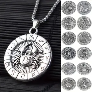12 Constellation Zodian Signs Pendants Unique Design Horoscope Two-Sided Pendant Necklace For Men Women Jewelry Birthday Gifts
