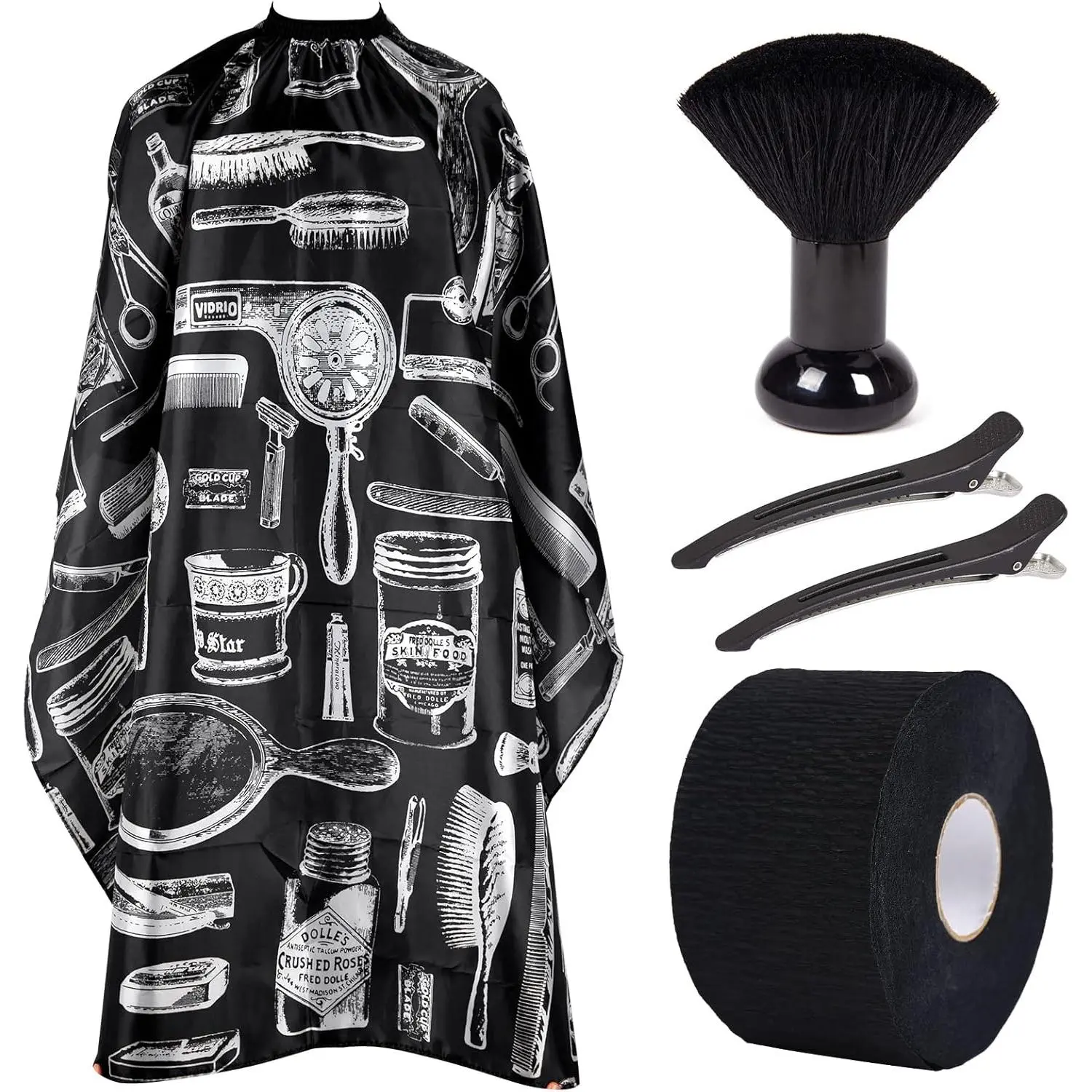 Professional Hair Cutting Kit with Anti-static Barber Cape, Soft Bristle Neck Duster, and Adjustable Clips - Barber Equipment for Salon & Home Use, Handle, Soft Bristles, Reusable Barber Tool