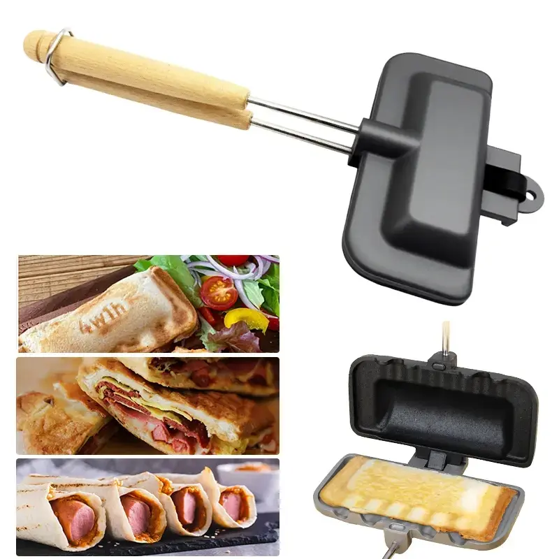 Nonstick Sandwich Maker Panini Press Sandwich - Non-Stick Grill Pan with Cool-Touch Handle, Hinged Lock, Compact Design - Induction/Gas Stove Compatible, Ideal for Quick Meals