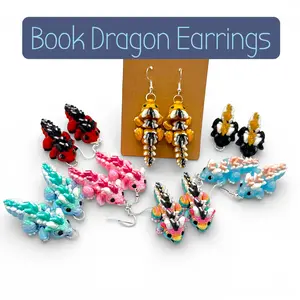Book Dragon Articulated 3D Printed Earrings
