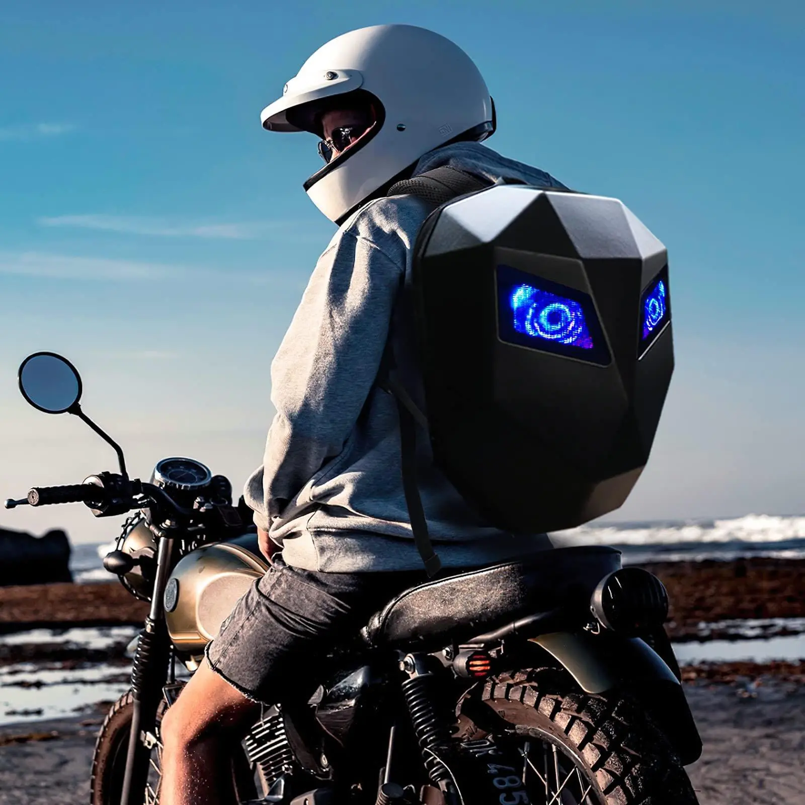Motorcycle LED Knight Backpack, Led Backpacks, Waterproof Helmet Backpack, Hard Shell LED Motorbike Riding Backpack, DIY Daypack for Outdoor Adventures Travel Camping, Cycling Storage Bag, Portable Storage Organizer Backpack