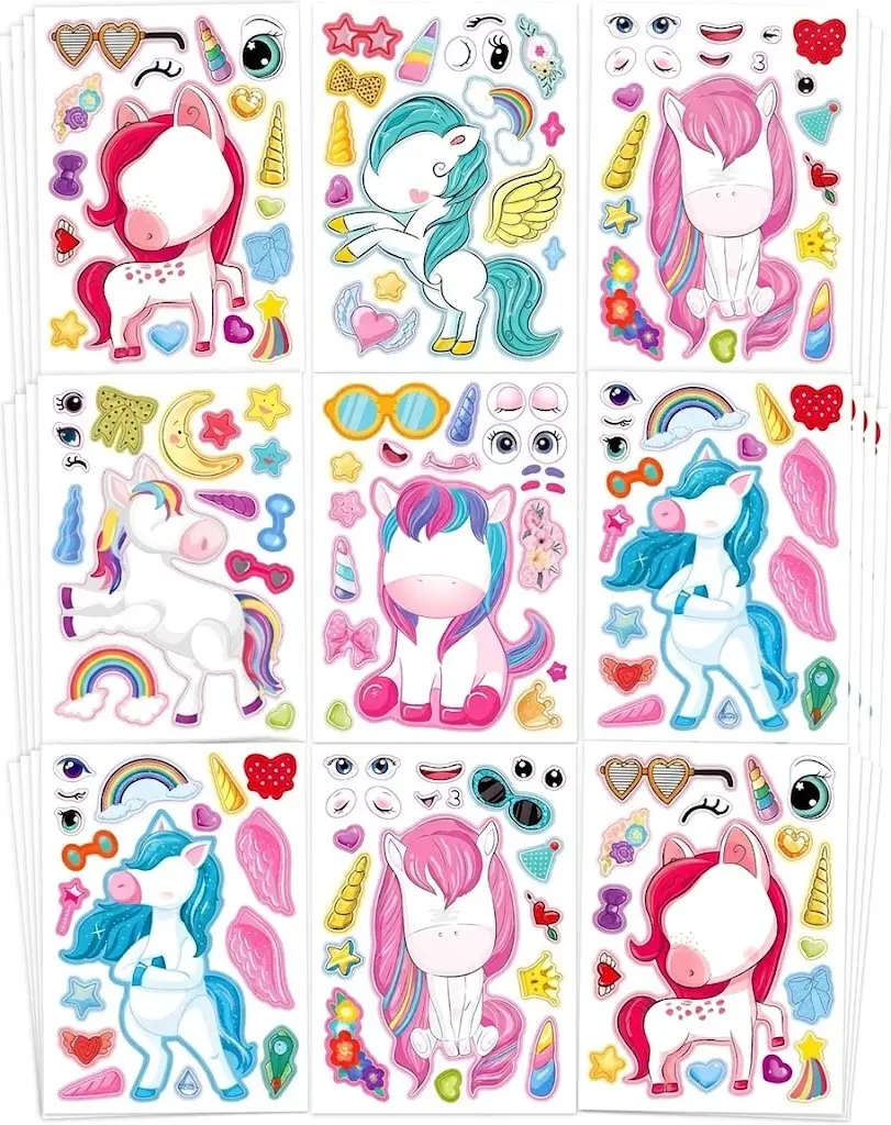 24 Pcs Make Your Own Unicorn Sticker Sheet, Unicorn Party Favors Face Stickers for Kids Girls Toddlers Crafts Activities Bags Birthday Party Favors Valentines Day Gifts for Kids Classroom