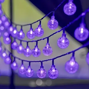 100LED 39.3ft Solar Powered Outdoor String Lights - Purple Clear Globe Lights with 8 Lighting Modes, IP65 Water Resistant, Horror Themed Decorations for Halloween, Christmas, Patio, Porch, Fence and Camping Ambiance