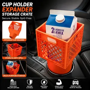 Half Gallon Milk Carton Cup Holder Expander for Car, Anti-Spill Square Carton Adapter, Classic Milk Crate Style Heavy Duty Organizer Insert for SUV, Truck, Juice & Milk Cartons, Multifunctional Car Organizer