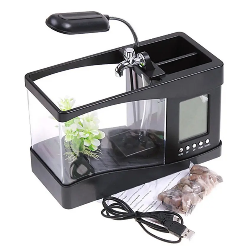 Mini USB-Powered Rectangular Acrylic Aquarium - 24*19cm, Crystal-Clear Viewing, Ecological Landscaping Design, Lightweight Durable, All Seasons Pet Supply for Small Spaces & Living Rooms, Ideal Gift for Fish Lovers