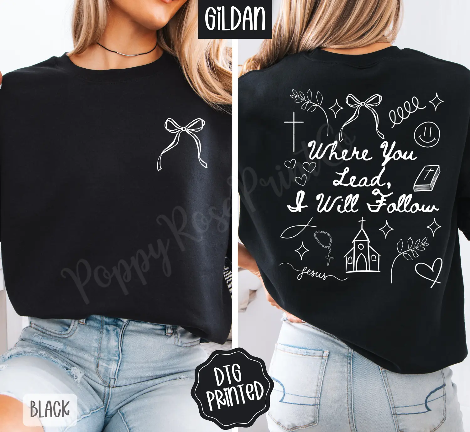 Where You Lead, I Will Follow Front & Back Sweatshirt, Trendy Women's Religious Crewneck