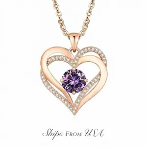 14K Rose Gold Heart Shaped Necklace with Birthstone, Customizable Jewelry for Women, Engraved "I Will Always Love You", Perfect Valentine's Day, Mother's Day & Anniversary Gift for Mom & Wife