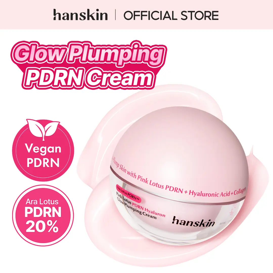 [NEW] Hanskin Pink Lotus Vegan PDRN Hyaluron Glow Plumping Cream 50ml - Korean Daily Silky Dewy Collagen & Ceramide Facial Moisturizer for Hydrate, Moisture, Barrier Support, Glass Skin Glow, Cleanser, Nourishing