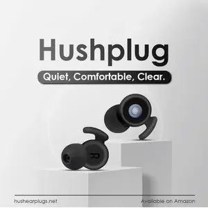 HushPlug Noise Reduction Concert Earplugs Provide Premium Ear Protection for Musicians, Raves, Airplanes, Work, Motorcycles, ADHD, and Autism. Case Comfort