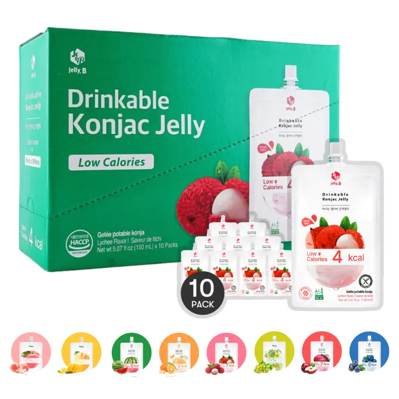 JELLY B Drinkable Konjac Jelly Lychee Flavor 10 Packs of 150ml Healthy Natural Foods High Fiber Korean Snack Sugar-Free Low Calorie & Low-Fat JELLY B Drinkable Konjac Jelly Lychee Flavor 10 Packs of 150ml Healthy Natural Foods High Fiber Korean Snack Sugar-Free Low Calorie & Low-Fat