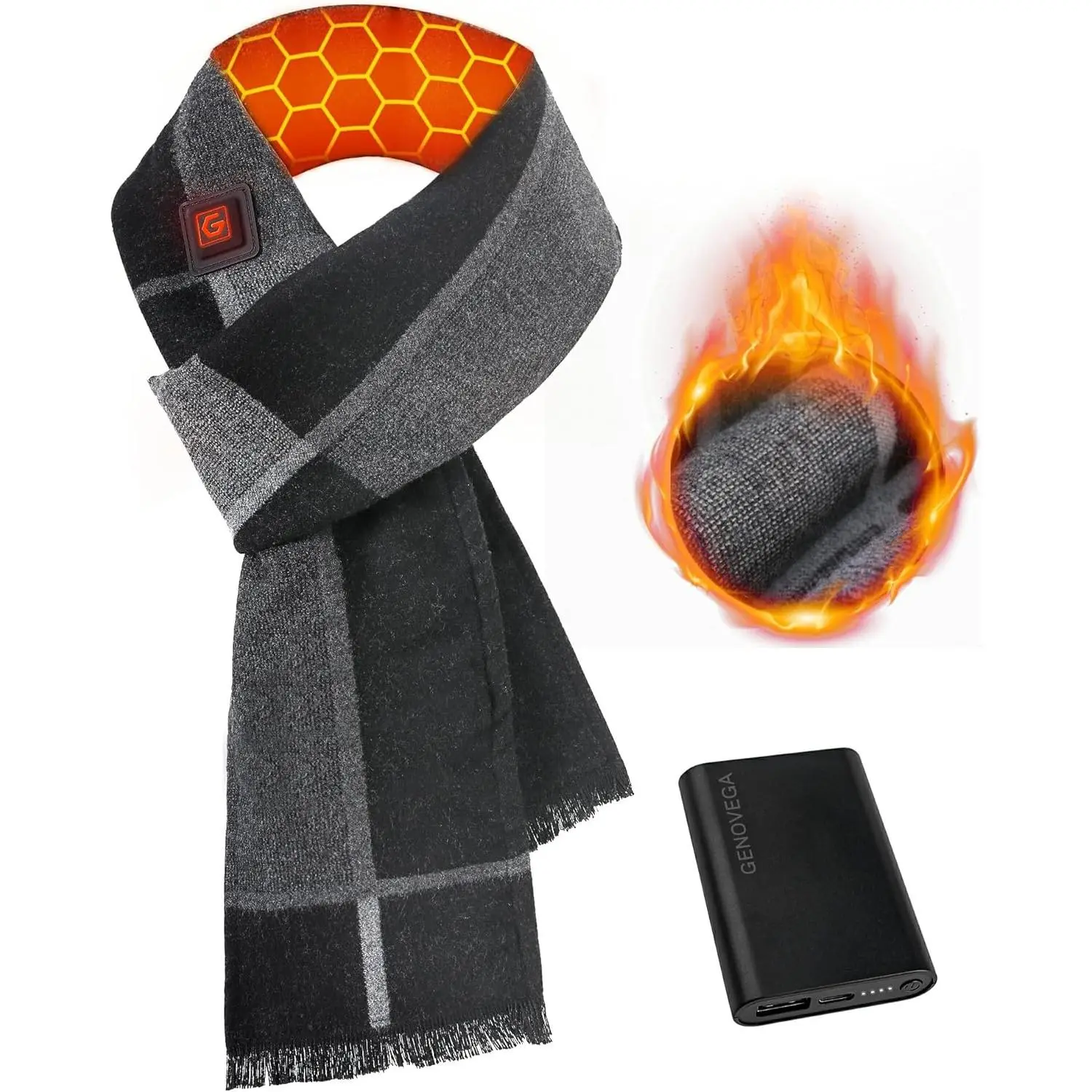 Graphene Heated Scarf for Men - Rechargeable Battery-Powered Intelligent Electric Shawl, 8-Hour Battery Life, Fast Heat-Up, 102g Lightweight Soft Wrap Fabric, Temperature Lock, Portable Car Exterior Accessory, Christmas Gift Ready, for Office, Elderly