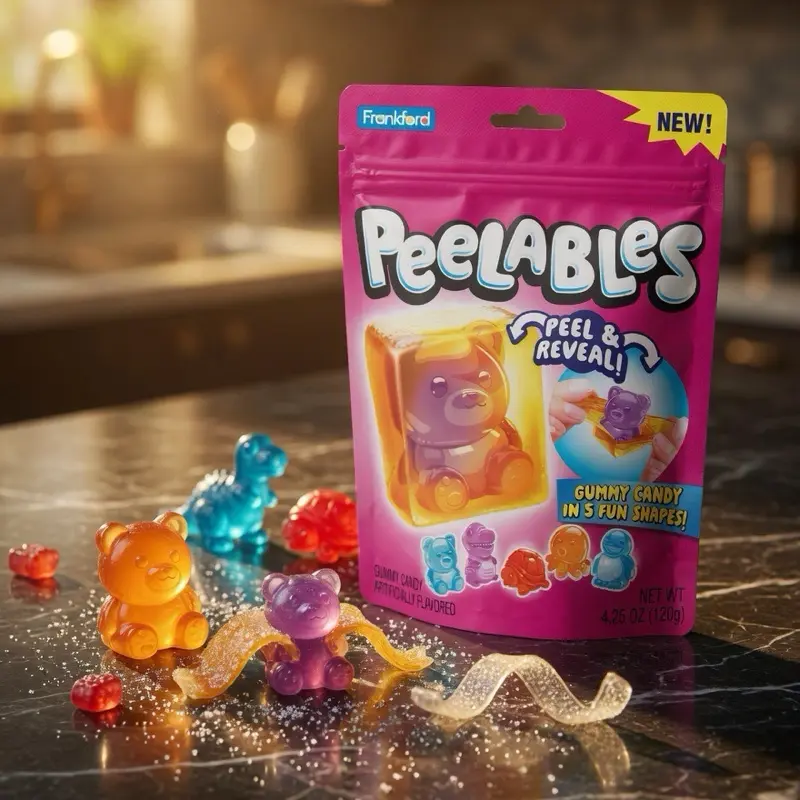 Frankford Peelables Gummy Candy Snack - Fun Shapes, 4.25 oz, Peel & Reveal, Perfect for Kids & Adults