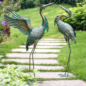 Metal Crane Garden Statues, Large Heron Outdoor Bird Sculpture Decor for Patio Pond Yard 36-39inch Yard Art, Set of 2