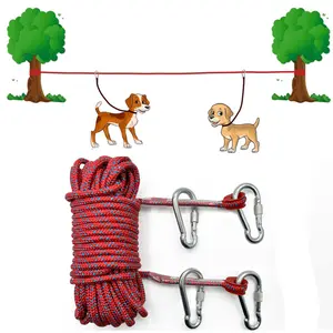 50ft Dog Tie Out Cable for Camping, 50ft Portable Trolley System for Small Medium Large Dogs up to 250lbs, Lead for 2 Dogs, Dog Runner for Yard Camping Training Running Hiking Outdoor