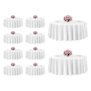 【Summervibes】VEVOR White Round Tablecloths 10 Pack, 120 Inches in Diameter, Stain- & Wrinkle- Resistant, Machine Washable Table Clothes, Polyester Fabric Table Covers for Wedding, Party, Banquet, Formal Events