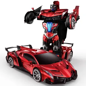 Veeniix V991 Transform Remote Control Car, 1:10 Big Size, 2 Rechargeable Batteries for 70Min, 2.4GHz Gesture Sensing, One-Key Deformation, Robot Toys Gifts for Boys and Girls (Red)