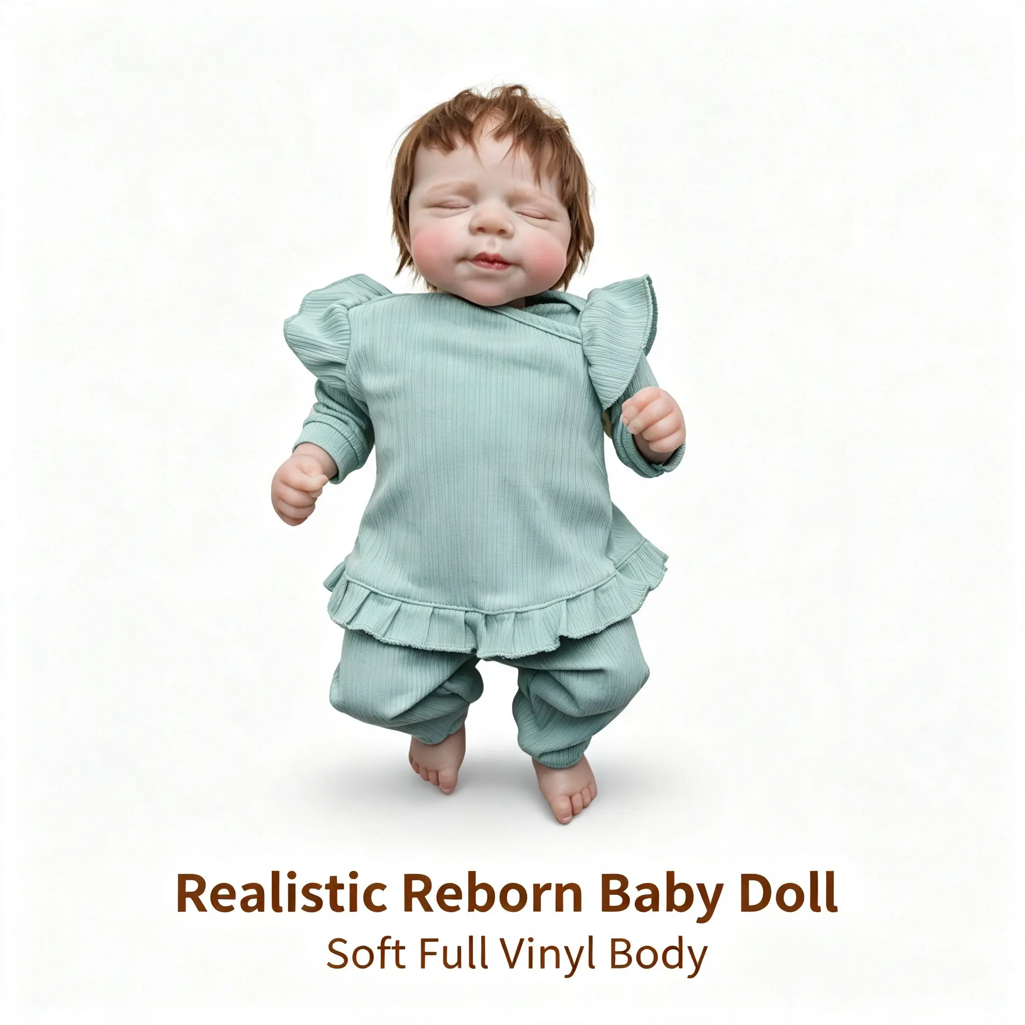 19-in Lifelike Reborn Newborn Baby Doll, Olive Green Ultra-Realistic Soft Silicone Body Doll with Standing Girl Toy Accessory Set, Ideal for Girls’ Holiday, Birthday Gifts, Lifelike Newborn Doll Soft Dolls Stuffed Doll