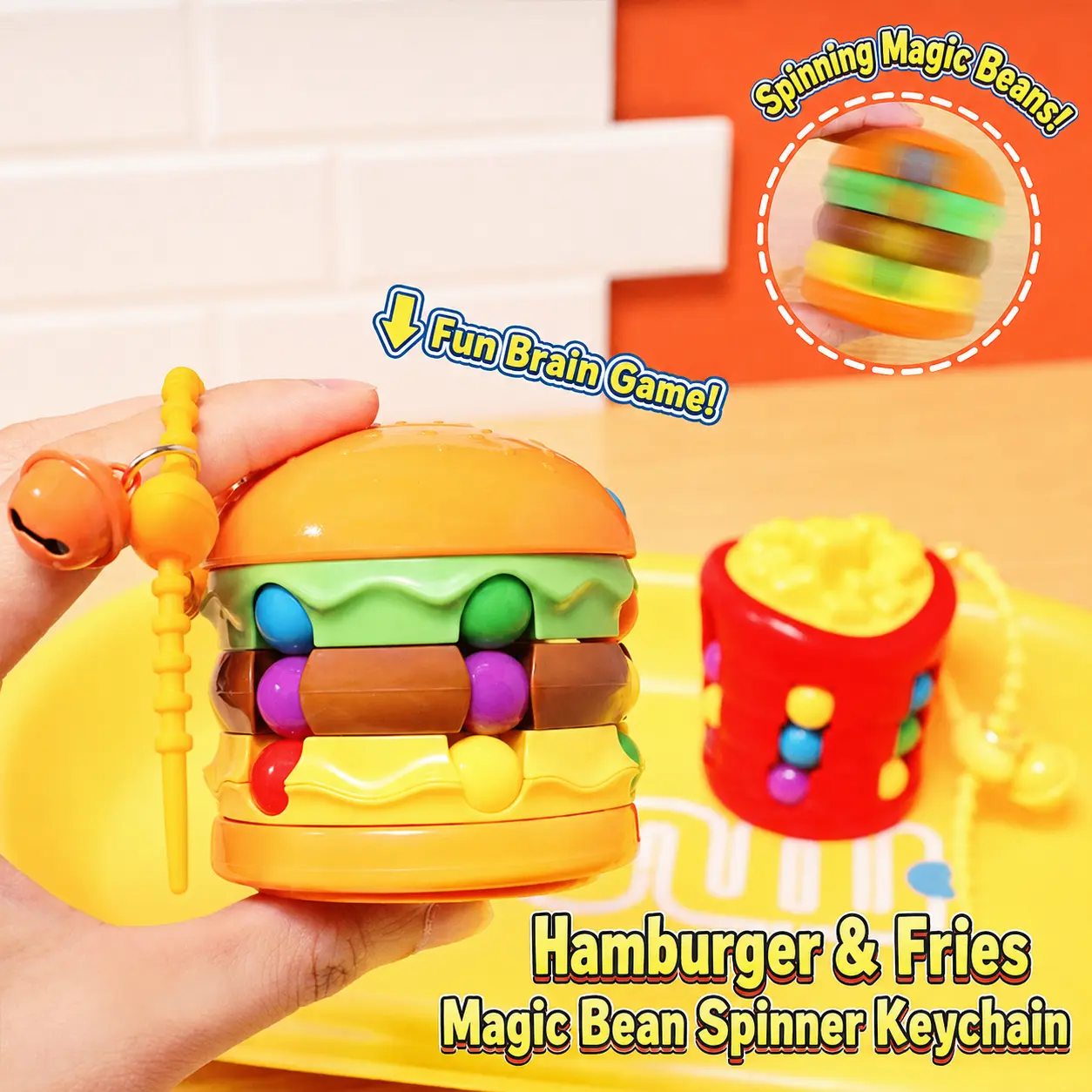 MINISO Fun Fruit Magic Bean Fidget Spinner Keychain - Rotating Puzzle Cube Pendant, Stress-Relieving Sensory Fidget Gadget for Bags (Ages 12+) #Summervibes, Back To School