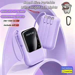 Compact Stylish 5V2A Quick Charge Power Bank 10000mAh | Portable Design, 4 Integrated Cords, Rich Color Options, Dual Bright LED Lights, Travel-ready External Battery, HD Digital Screen, Compatible with iPhone, Ideal Present Choice