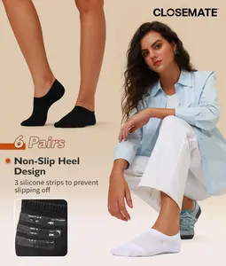 CLOSEMATE Women's 6 Pairs Plain No Show Liner Socks, Ultra-Lightweight Non-Slip Grip Socks for Flats, Summer & Daily Wear, Socks For Flats No Show Non Slip