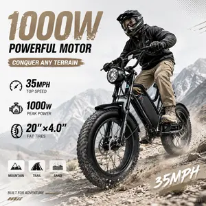 1000W Peak Electric Mountain Bike, 35MPH Fast E-Bike with 20"x4.0" Fat Tires, All-Terrain Adult Electric Bicycle, 35-50 Miles Pedal Assist Range ebike