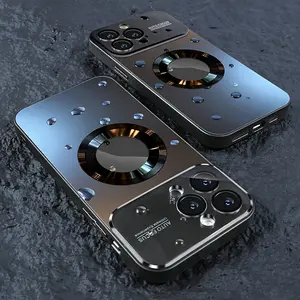 Luxury Titanium-Colored Glass Window Magnetic Wireless Charging Phone Case Compatible with iPhone 11/ 12/ 13/ 14/ 15/ 16 Pro Max Plus, Shockproof Hard Matte Back Cover, Fully Encasing Camera Lens Protection Phone Case.