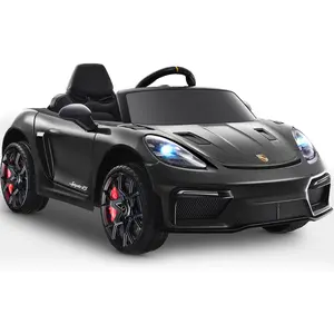 Licensed Porsche 718 12V Electric Car for Kids, Ride on Toys for Toddler, Child Ride on Car w/Parent Remote, Led Lights, Openable Doors, MP3 Player, Smooth Start, 3 Speeds (Black)