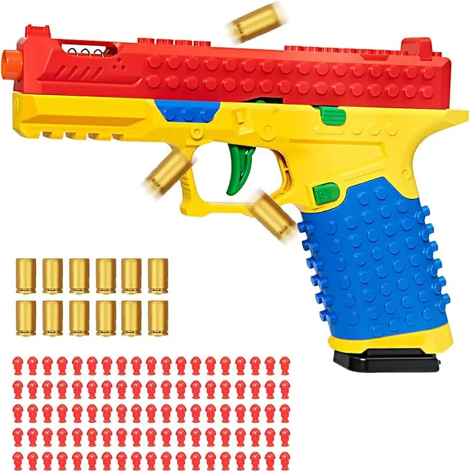 Tactical DIY Building Block Handle Blaster Set for Kids - 120 Plastic Bullets, 12 Shells, Outdoor Teamwork Toys, Educational Motor Skills Development Hobby Blasters, Teenage Boy Gifts