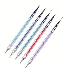 A set of 5 double headed nail brushes, including detail, line, and dot pens, double headed line drawing and drawing pens, dot drilling pens, color painting pens, nail art set, Nail art tools
