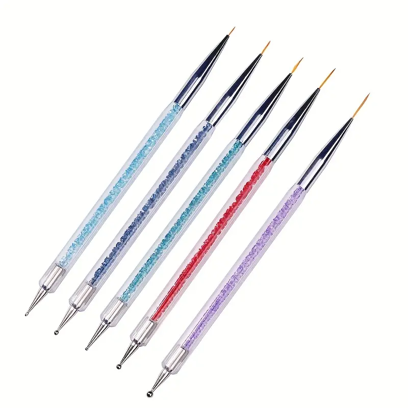 A set of 5 double headed nail brushes, including detail, line, and dot pens, double headed line drawing and drawing pens, dot drilling pens, color painting pens, nail art set, Nail art tools, Nail Art Supplies