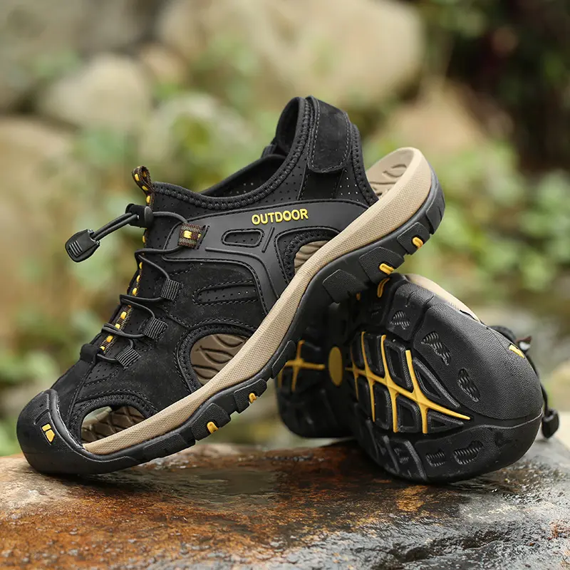 Men's Hiking Sandals Closed Toe Leather Sandals Walking Sport Sandals
