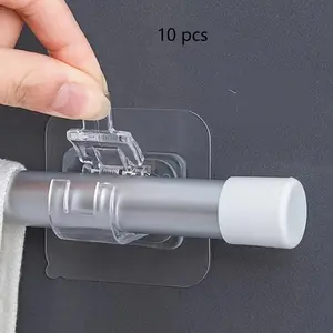 8 Curtain Rod Hooks, Adjustable Retractable Fixed Brackets, No-Drill Adhesive Clips, Adhesive Mount, Easy Installation, Stable Support