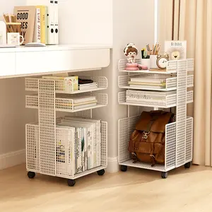 Adjustable Office Storage Rack, Small Rolling Under Desk File Cabinet, Grid Design, Multi-Functional Bookshelf & Document Holder, Files Organizer