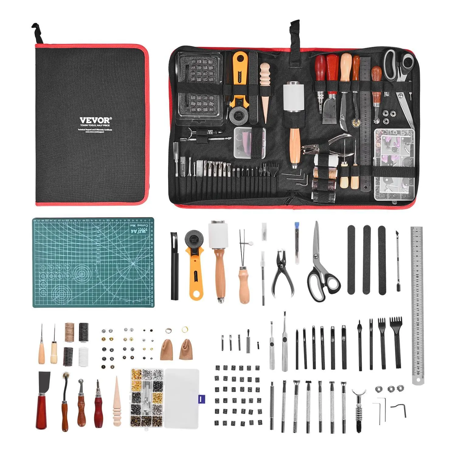 【Backtoschool】VEVOR Leather Working Tools Kit,  , 61 PCS Leather Craft Tools with Portable Canvas Storage Bag, Engraving Punching Sewing Stamping Sanding Tools, Ideal for Beginners DIY Enthusiasts and Professionals