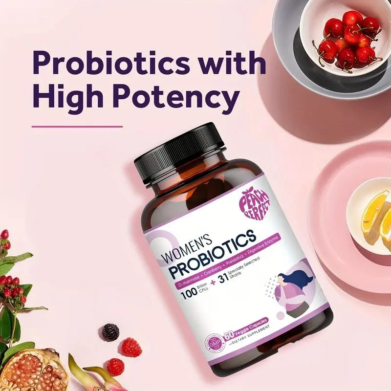 Peach Perfect Women's Probiotics, 100 Billion CFUs, 31 Special Strains, Prebiotics, Digestive Enzymes, 60 Veggie Capsules, Gut Health Support