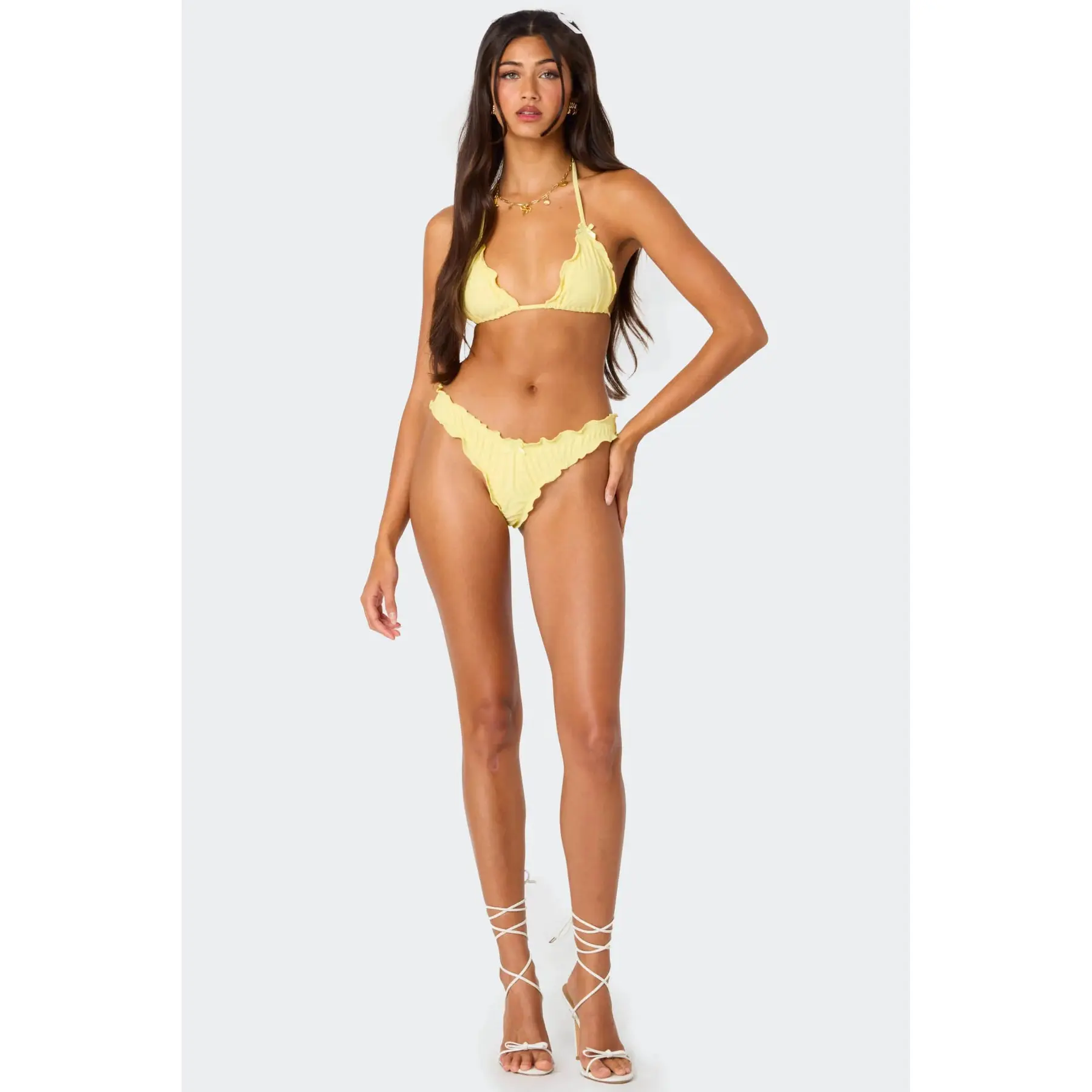 Golden Ruffle Edge Bikini Bottom